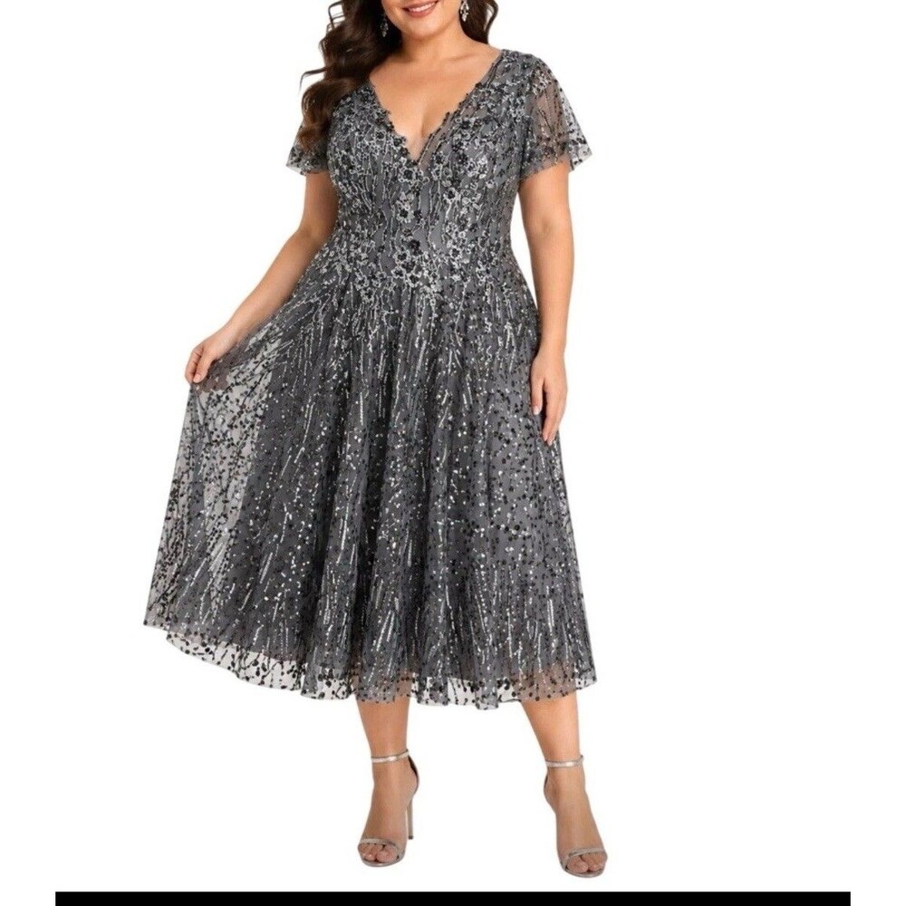 Mac Duggal 20392 Size 18‎ Silver Sequin Cocktail Dress New With Tag $498